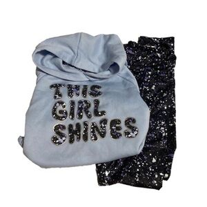 Hind Girls Graphic Long Sleeve Hoodie Top Galaxy leggings 2-Piece Active Set EUC
